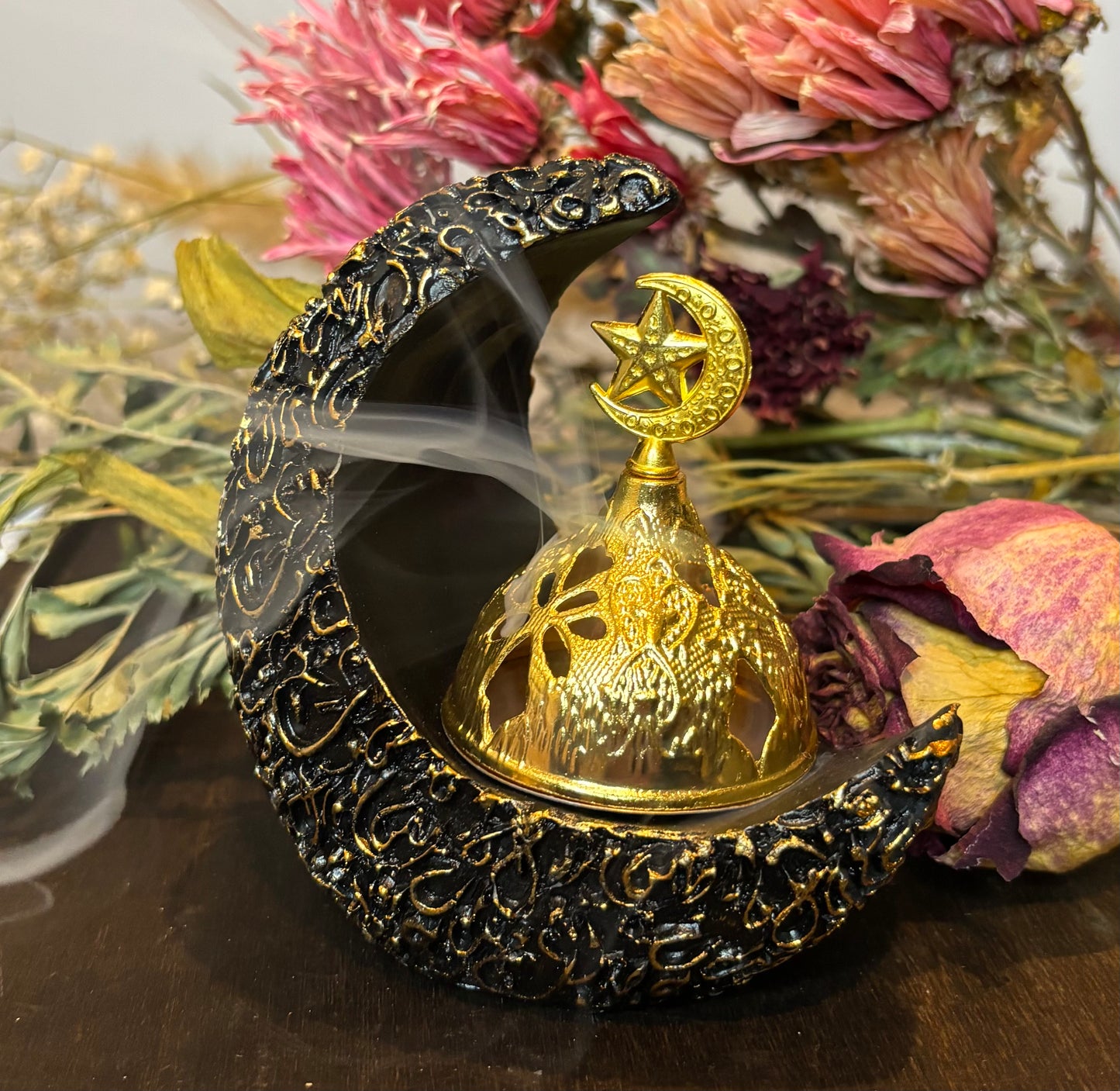 Black & Gold Moon Cone Incense Burner