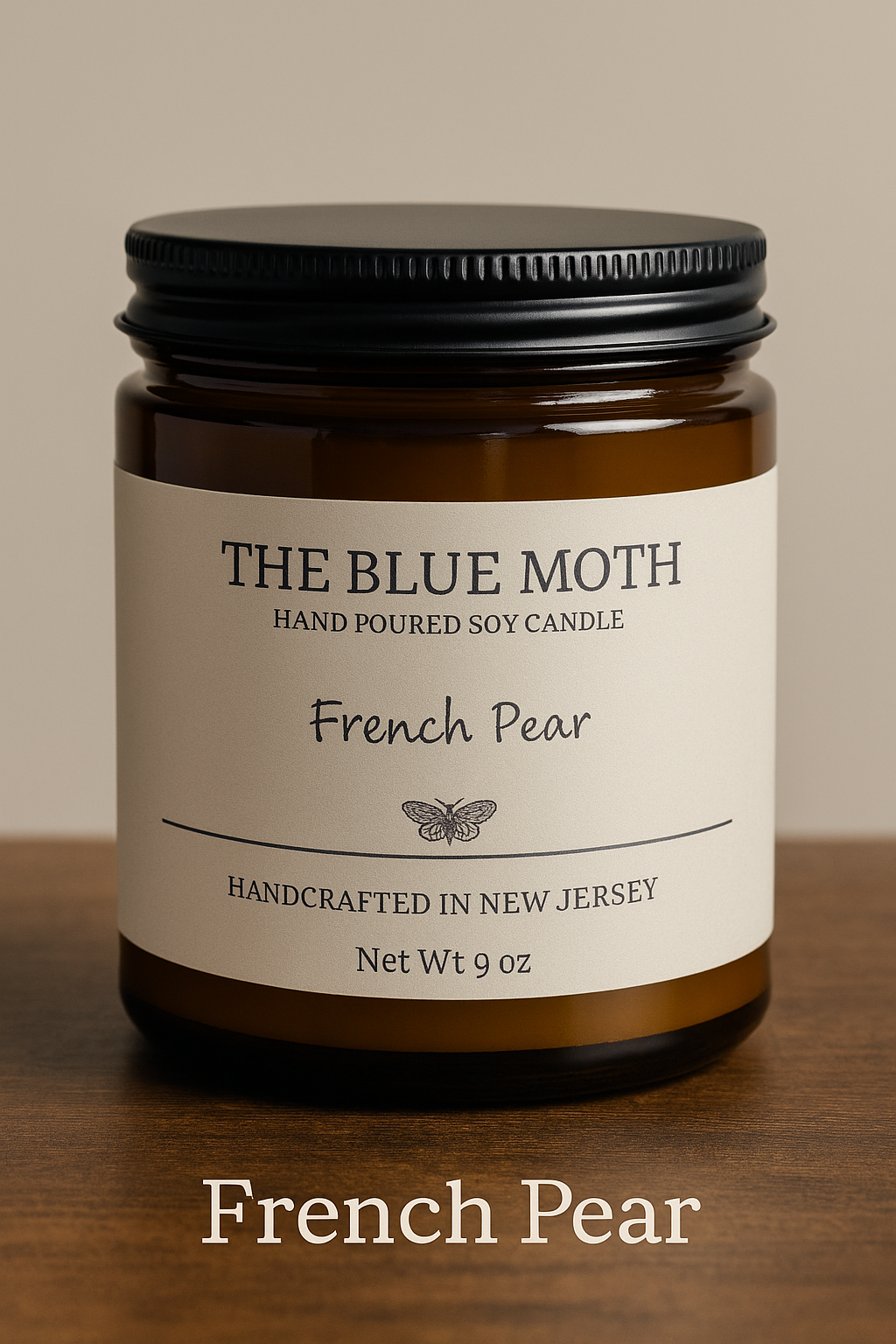 9oz FRENCH PEAR Hand Poured Soy Candle in an Amber Glass Jar Cotton Wick