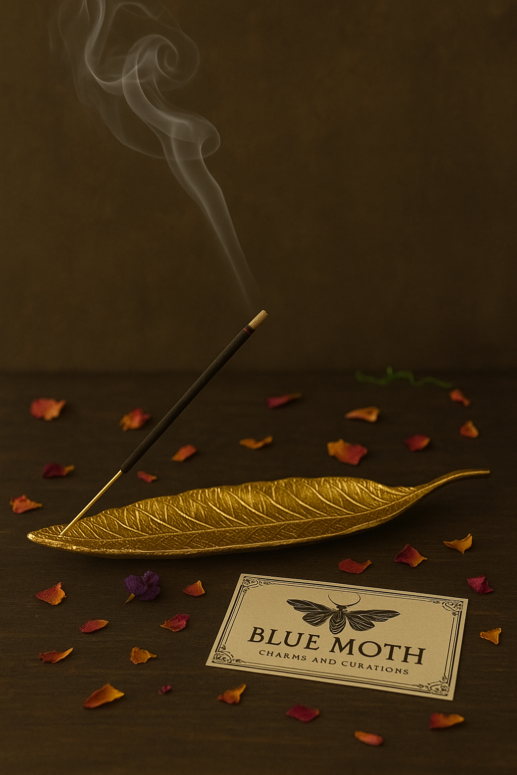 GOLD LEAF INCENSE HOLDER AND 8 PACK CURATED INCENSE SET