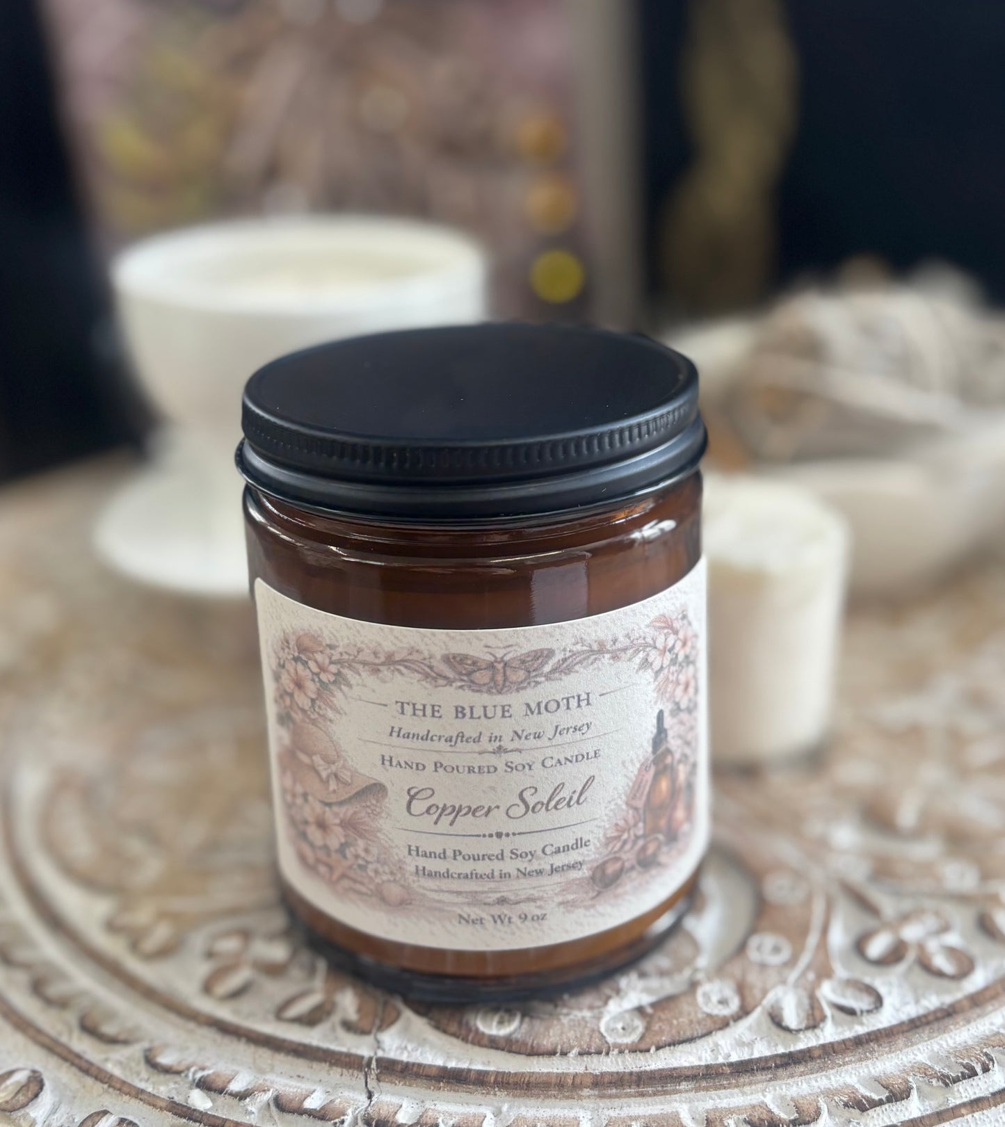Copper Soleil 9oz Hand Poured Soy Candle in Amber Glass Jar