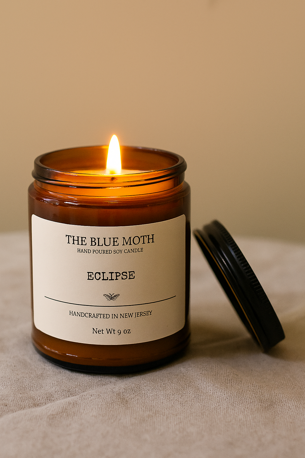 9oz ECLIPSE Hand Poured Soy Candle in an Amber Glass Jar Cotton Wick