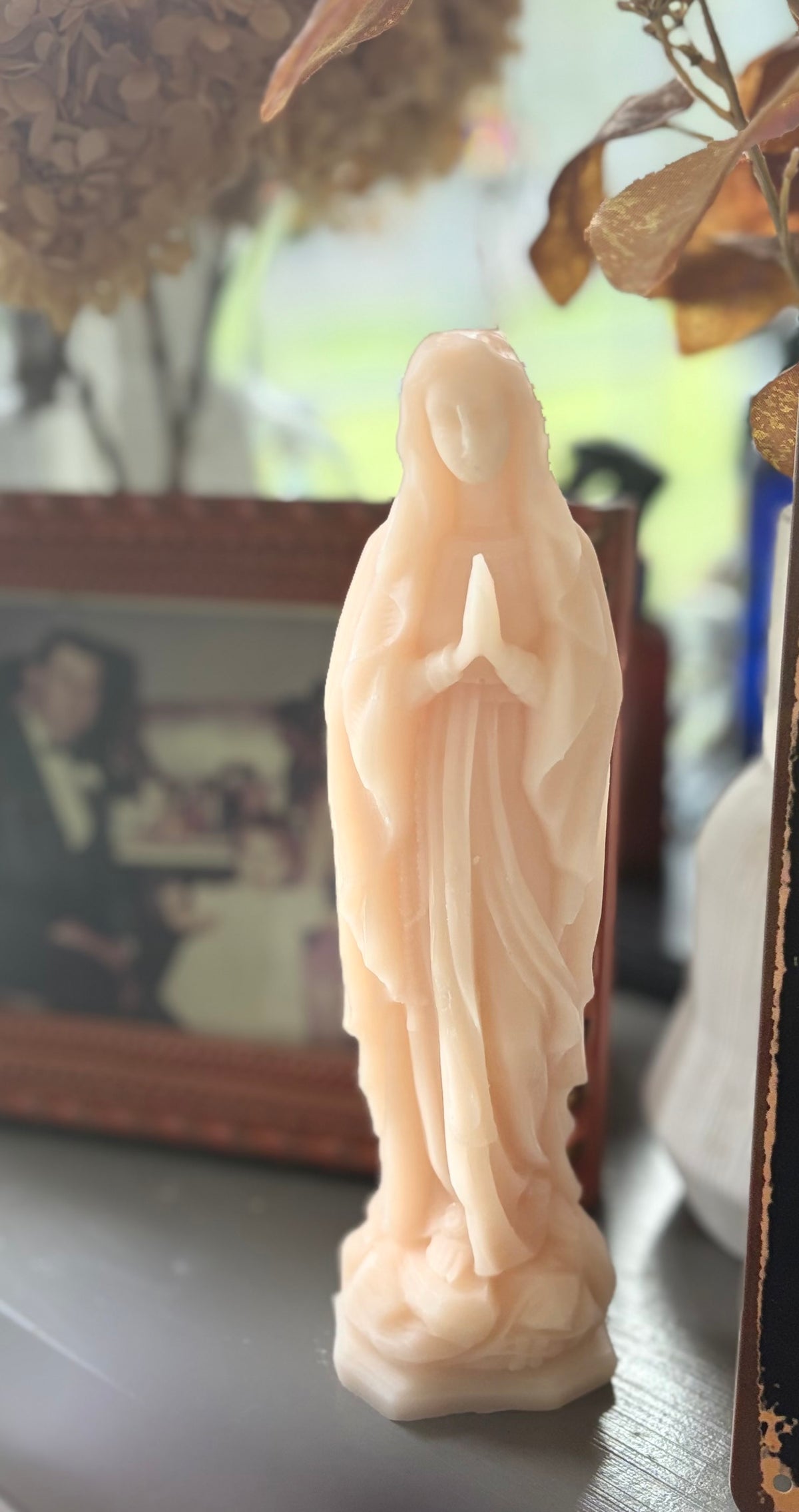 Blessed Mother Virgin Mary Lavender Beeswax & Soy Blend Candle Wax Statue Candle