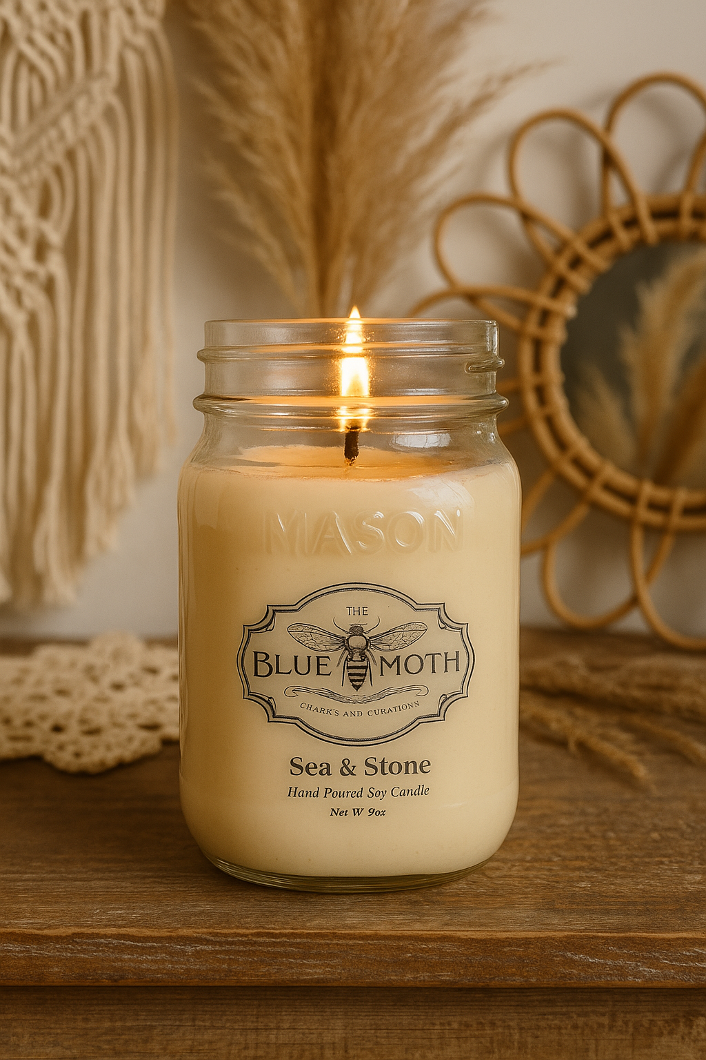 16oz Sea & Stone Hand Poured Soy Candle With Rustic Bronze Lid