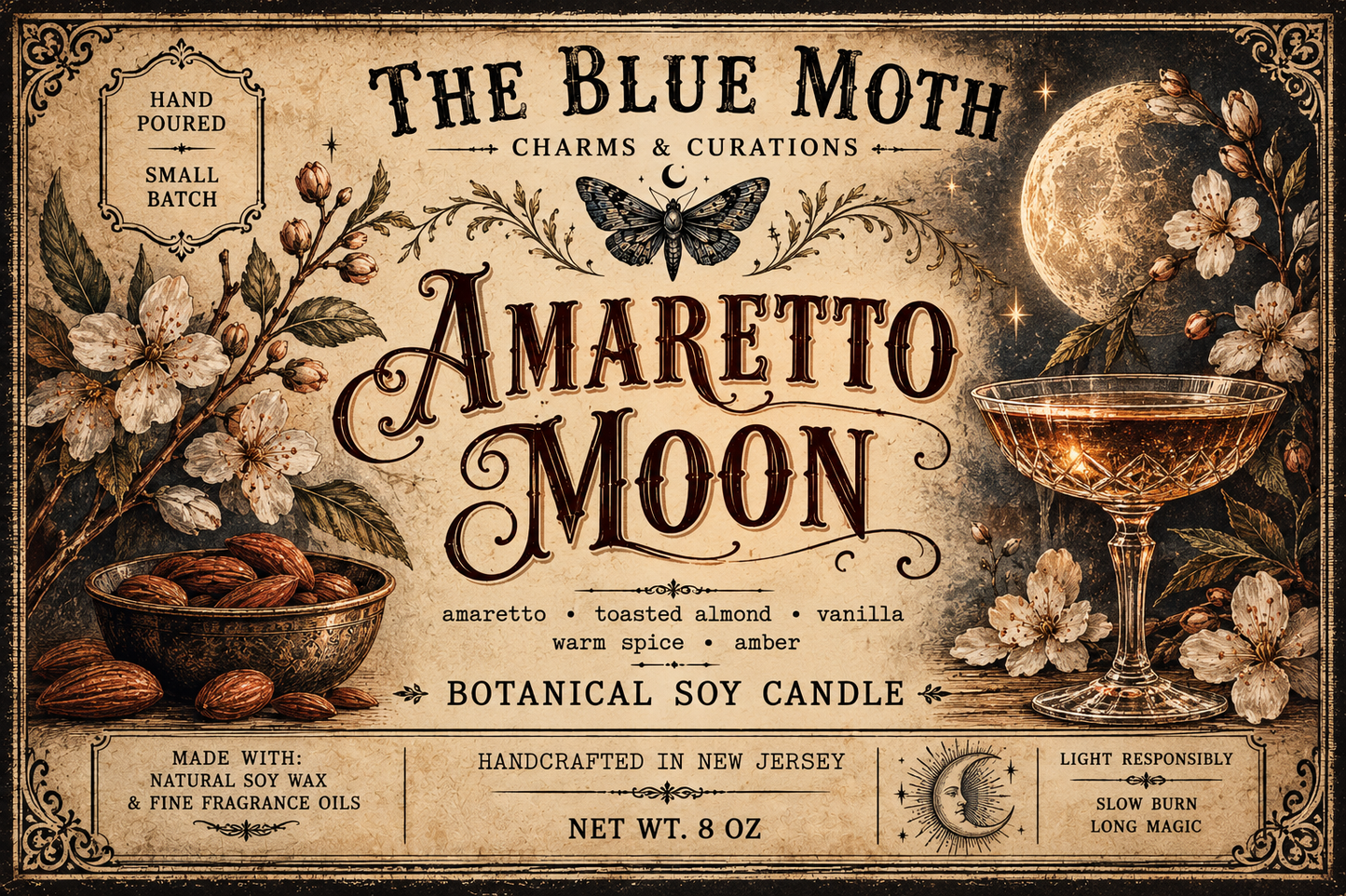 Amaretto Moon 8oz Hand Poured Soy Candle