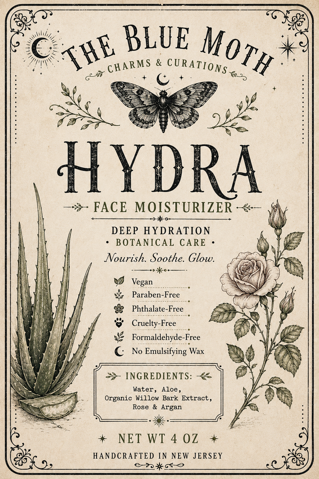 Hyrda Face Lotion 4oz Applicator Pump with WillowBark Light Weight
