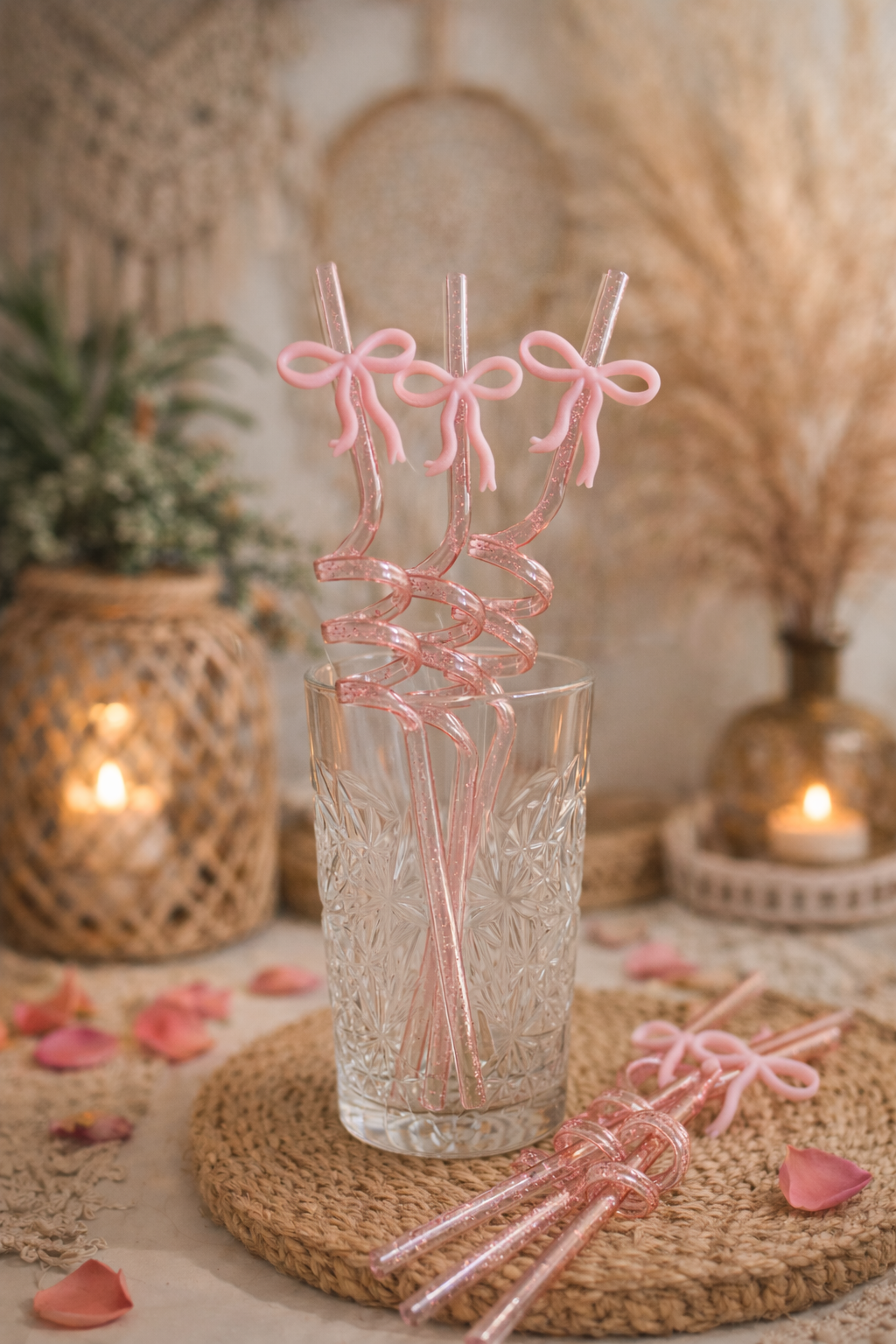 Pink Sparkle Bow Crazy Straw