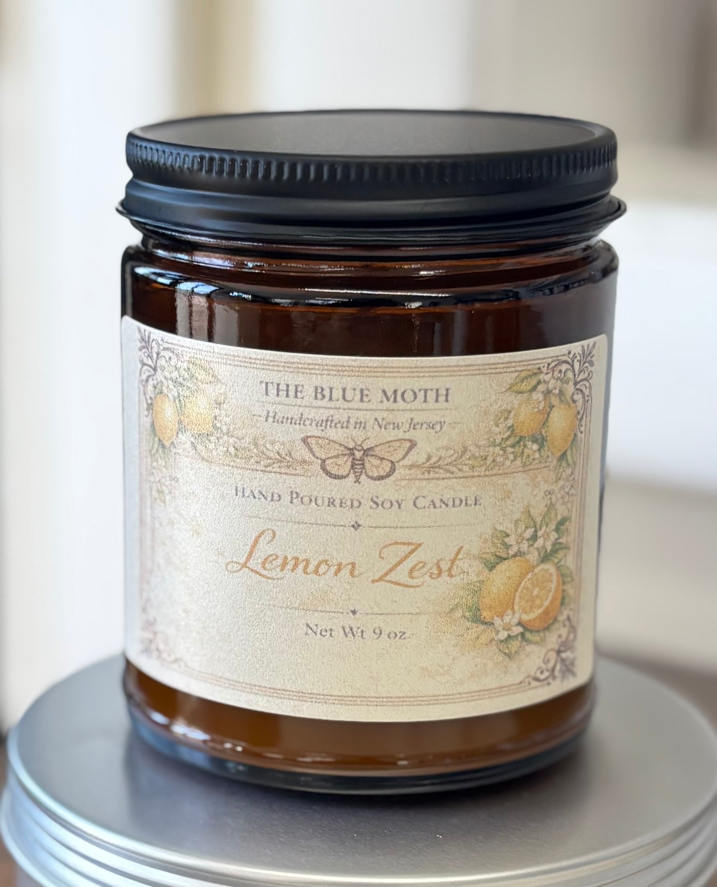 Lemon Zest 9oz Hand Poured Soy Amber Glass Jar Candle
