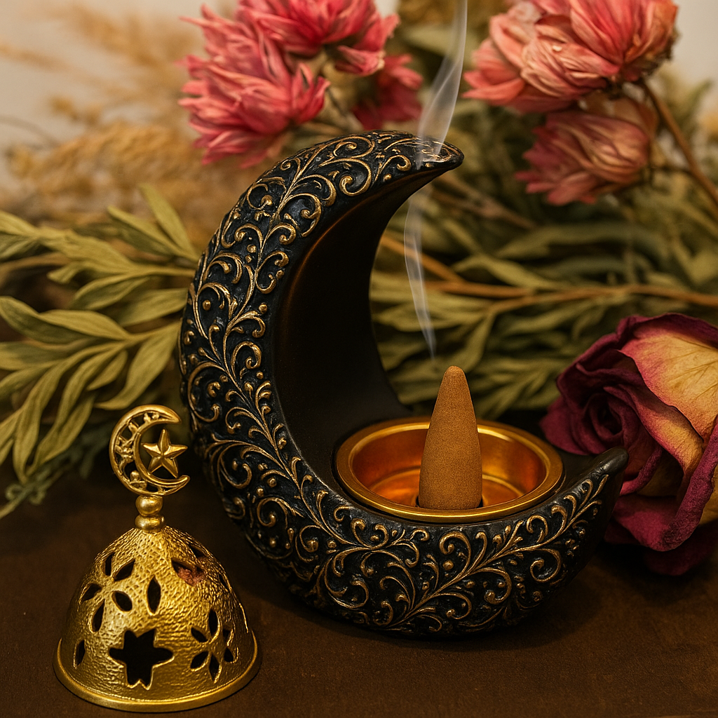 Black & Gold Moon Cone Incense Burner