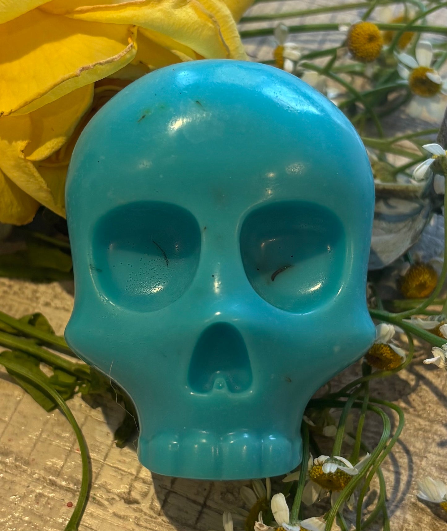 Skull Hand Poured Goat Soap Bar with Dried Flowers