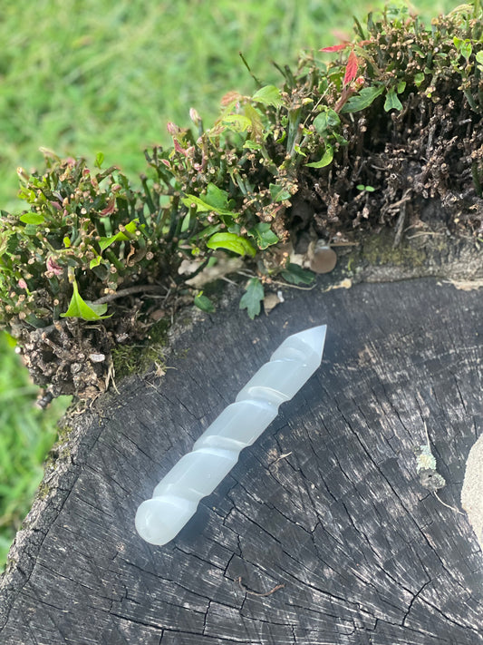 Selenite Pointed Wand Swirled