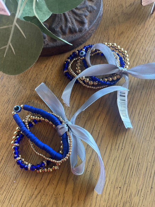 Evil Eye Adjustable Set of 4 Stretch Bracelets