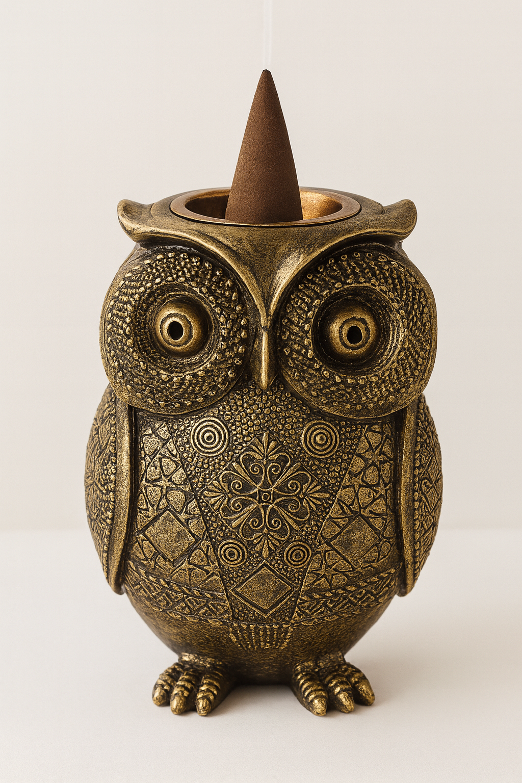 Resin Large Bronze Owl Incense Cone Burner