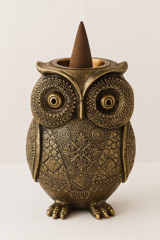 Resin Large Bronze Owl Incense Cone Burner