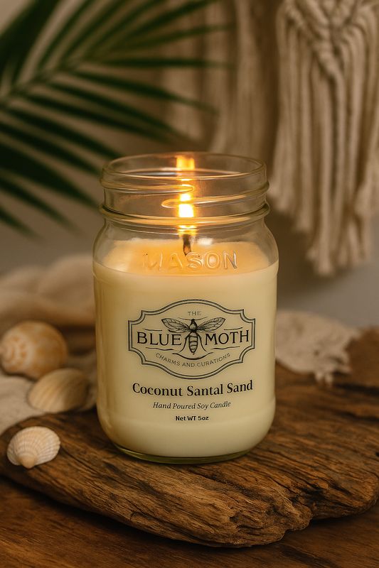 16oz Coconut Santal Sand Hand Poured Soy Candle With Rustic Bronze Lid