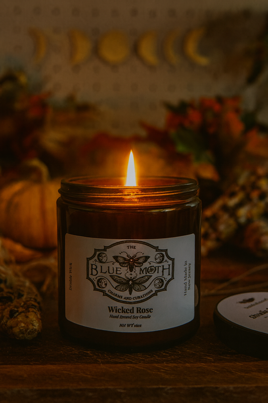 Wicked Rose 16oz Double Wicked Hand Poured Soy Candle Amber Glass Jar