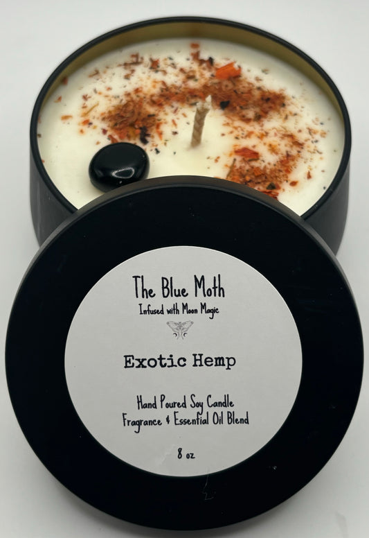 EXOTIC HEMP 8oz Soy Candle Moon Charged & Dried Flowers