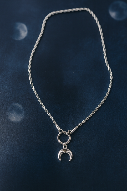 Sterling Silver Crescent Moon 16inch Rope Chain Necklace