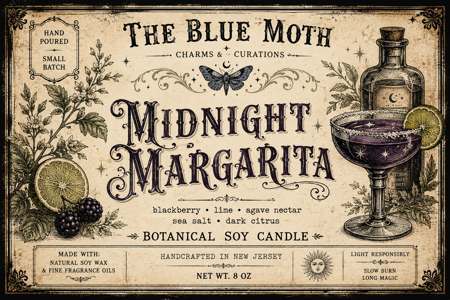 Midnight Margarita 8oz Hand Poured Soy Candle