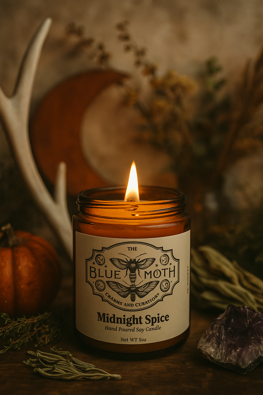 9oz Midnight Spice Hand Poured Soy Candle in an Amber Glass Jar with Wood Wick