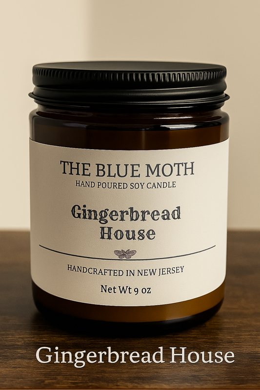 9oz GINGERBREAD HOUSE Hand Poured Soy Candle in an Amber Glass Jar Cotton Wick