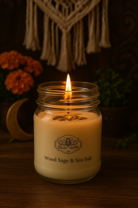 8oz Wood Sage & Sea Salt Hand Poured Soy Candle with Rustic Bronze Lid
