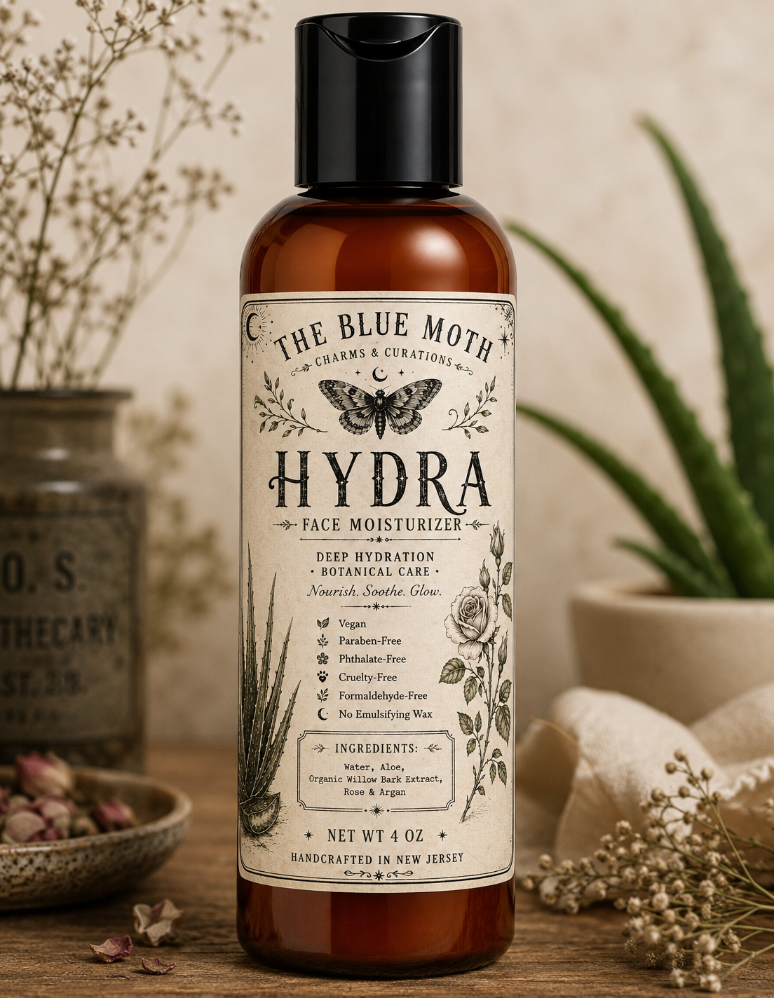 Hyrda Face Lotion 4oz Applicator Pump with WillowBark Light Weight