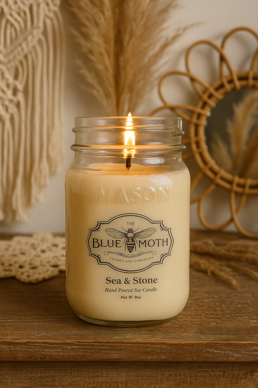 16oz Sea & Stone Hand Poured Soy Candle With Rustic Bronze Lid