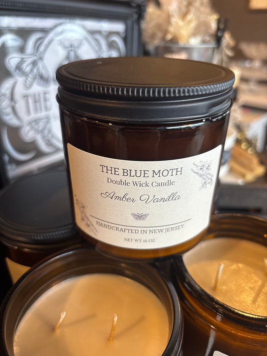 16oz Amber Vanilla Hand Poured Soy Candle in an Amber Glass Jar Cotton Wick