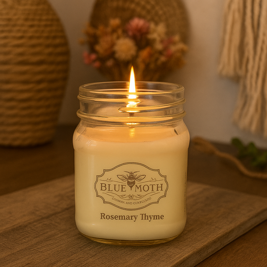 8oz Rosemary & Thyme Hand Poured Soy Candle with Rustic Bronze Lid