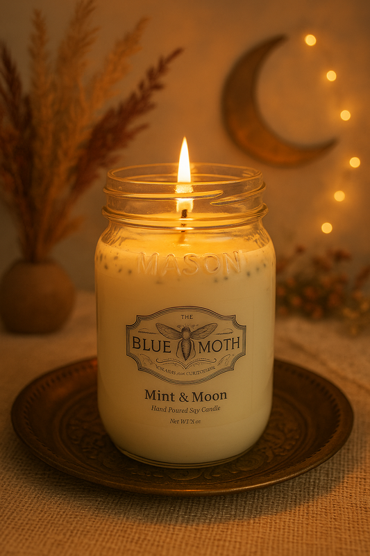 16oz Moon and Mint Hand Poured Soy Candle With Rustic Bronze Lid