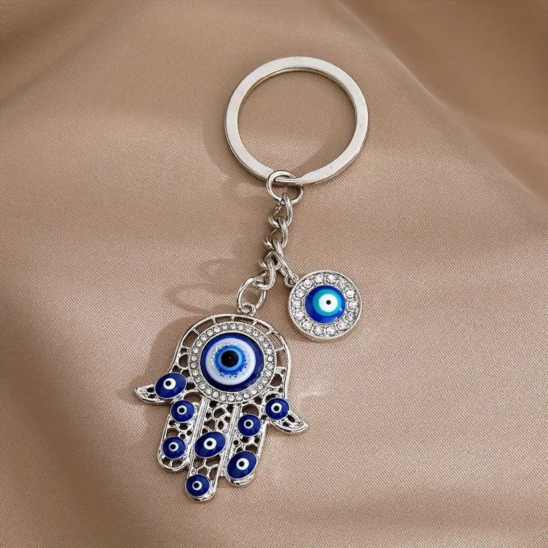 Evil Eye Rhinestone Silver Gold Hamsa Protection Keychain Greek Gypsy Vibes Boho