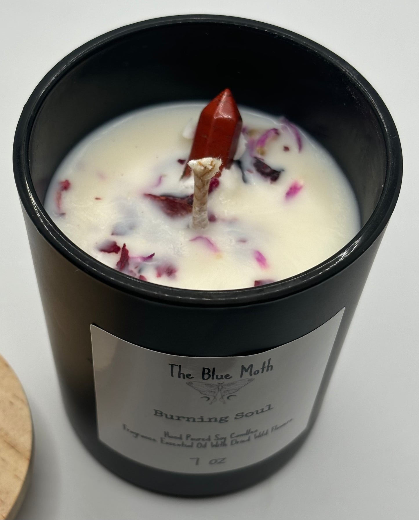 Burning Soul 7oz Wood Top Soy Candle With Crystal & Dried Flower