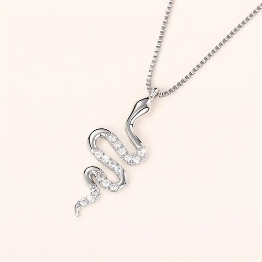 Silver Rhinestone Snake Necklace