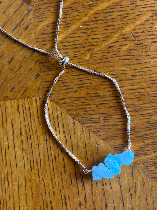 Small Blue Aquamarine Stone Gold Adjustable Bracelet