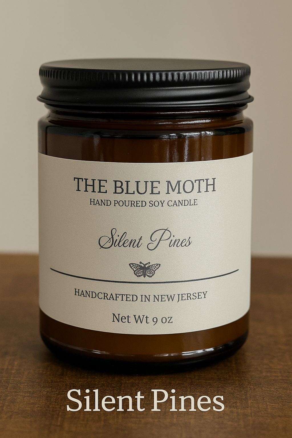 9oz  SILENT PINES Hand Poured Soy Candle in an Amber Glass Jar Cotton Wick