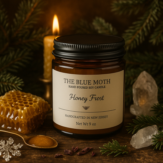 9oz HONEY FROST Hand Poured Soy Candle in an Amber Glass Jar Cotton Wick