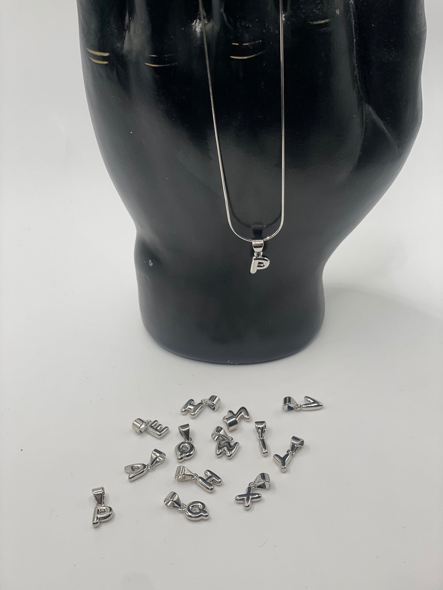 Sterling Silver MINI Bubble Letter Initial 16inch Rope Chain Necklace