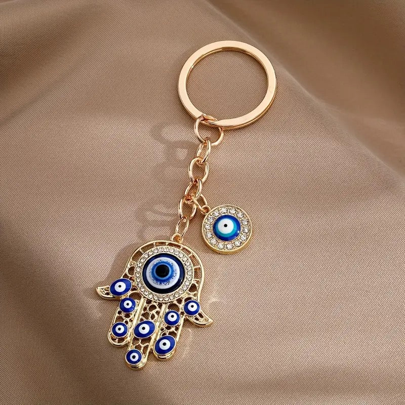 Evil Eye Rhinestone Silver Gold Hamsa Protection Keychain Greek Gypsy Vibes Boho