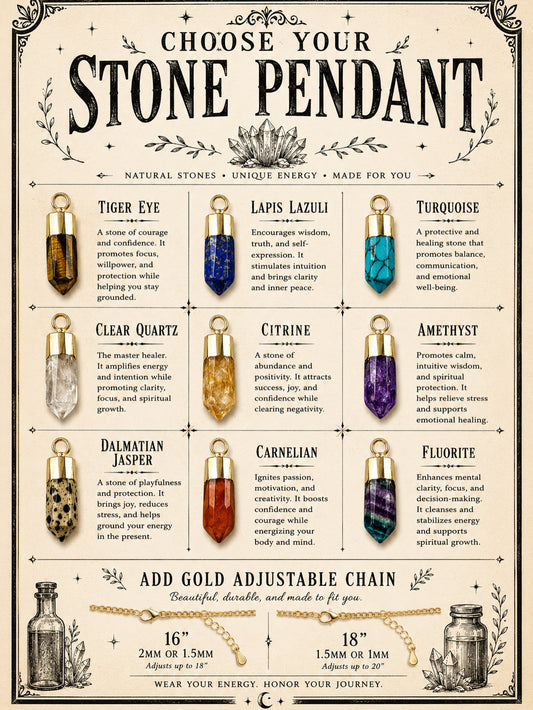 Mini Energy Stone Pendant on Gold Chain
