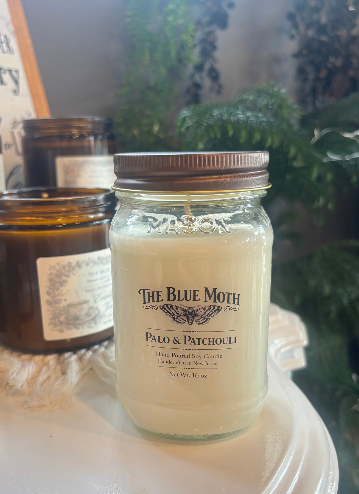 16oz Palo & Patchouli Mason Jar with Rustic Lid Hand Poured Soy Candle