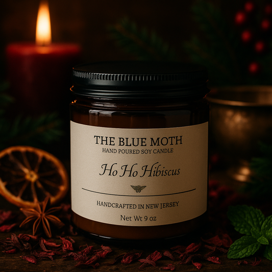9oz HO, HO, HIBISCUS Hand Poured Soy Candle in an Amber Glass Jar Cotton Wick