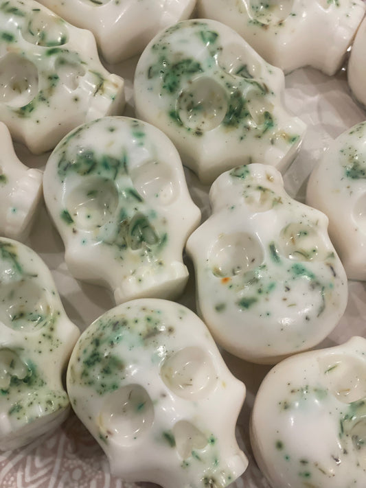 Skull Hand Poured Goat Soap Bar with Dried Flowers